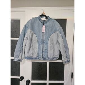 Wild Fable light Denim Jean Coat Jacket Adult Small NWT Zip Up Lined Two Toned